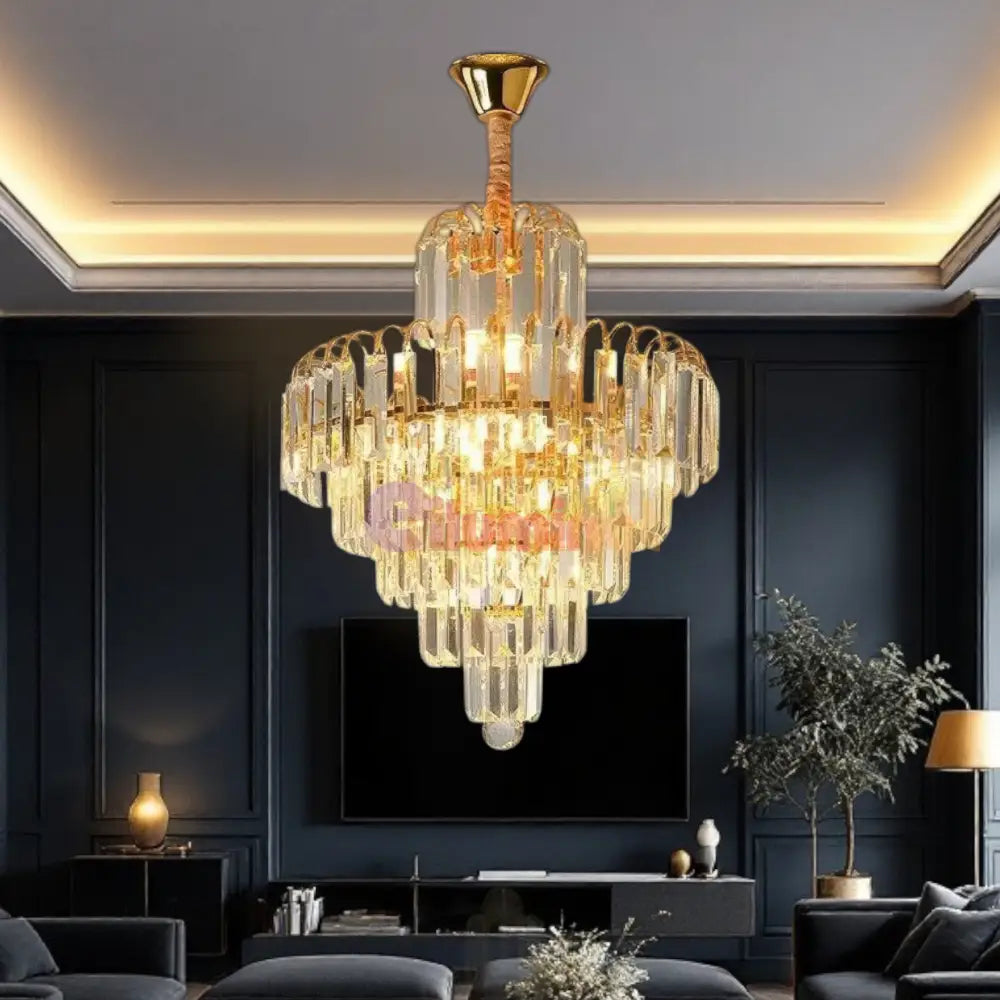 Candelabru Cristal Golden Elegance 5 Becuri E14 si 90cm cu tot cu lant 90CM / CRISTAL / AURIE Chandeliers Crystal