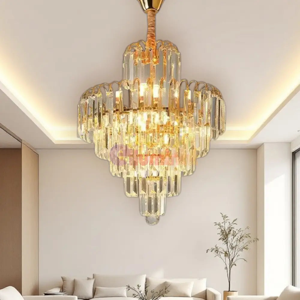 Candelabru Cristal Golden Elegance 5 Becuri E14 si 90cm cu tot cu lant 90CM / CRISTAL / AURIE Chandeliers Crystal