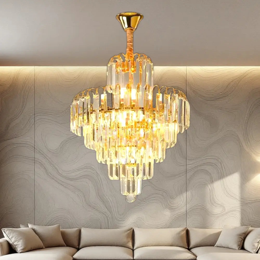 Candelabru Cristal Golden Elegance 5 Becuri E14 si 90cm cu tot cu lant 90CM / CRISTAL / AURIE Chandeliers Crystal