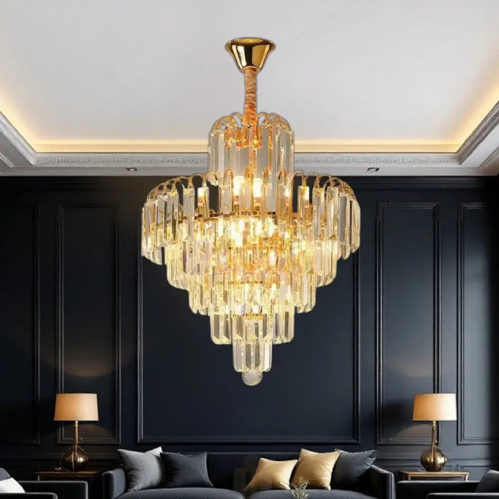 Candelabru Cristal Golden Elegance 5 Becuri E14 si 90cm cu tot cu lant 90CM / CRISTAL / AURIE Chandeliers Crystal