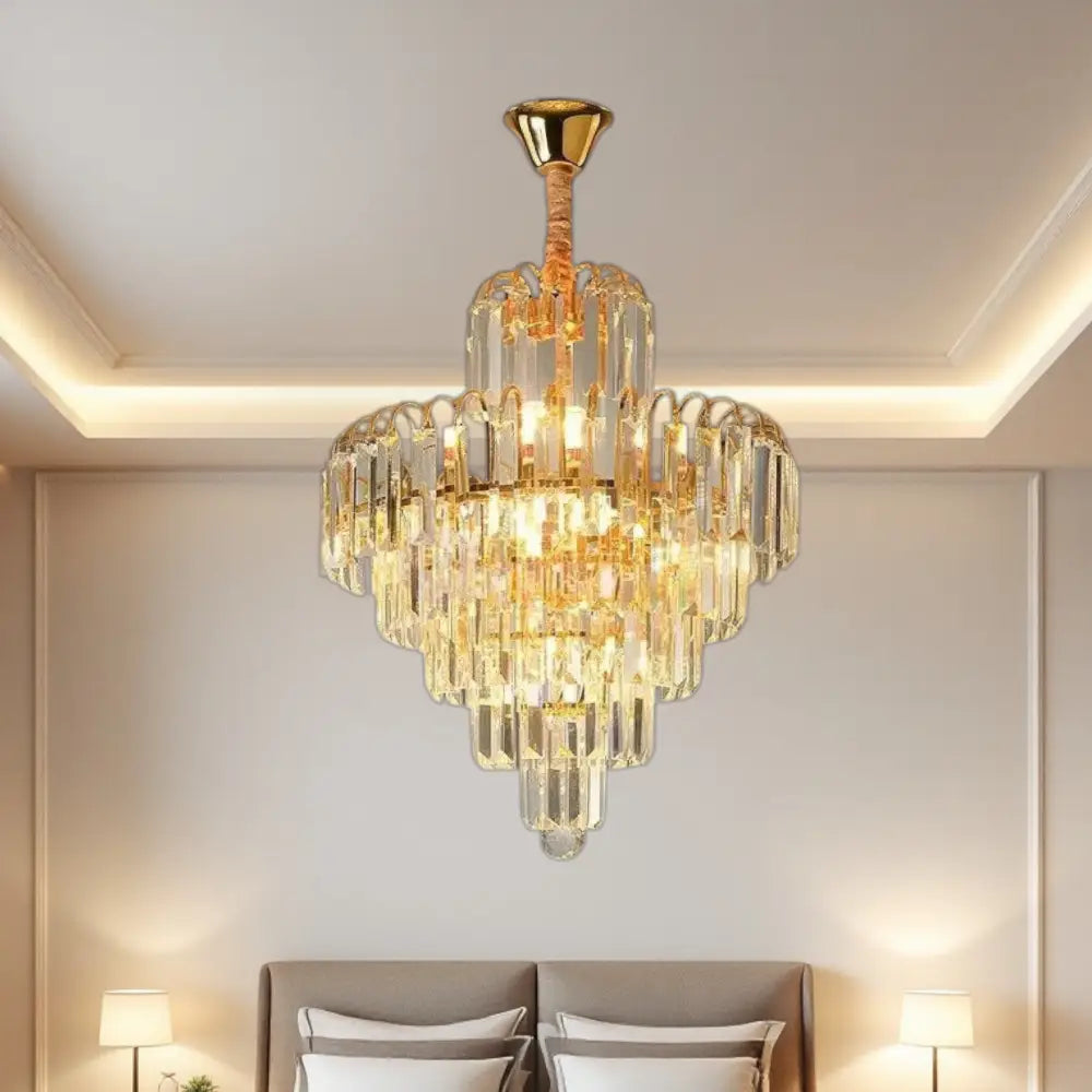 Candelabru Cristal Golden Elegance 5 Becuri E14 si 90cm cu tot cu lant 90CM / CRISTAL / AURIE Chandeliers Crystal