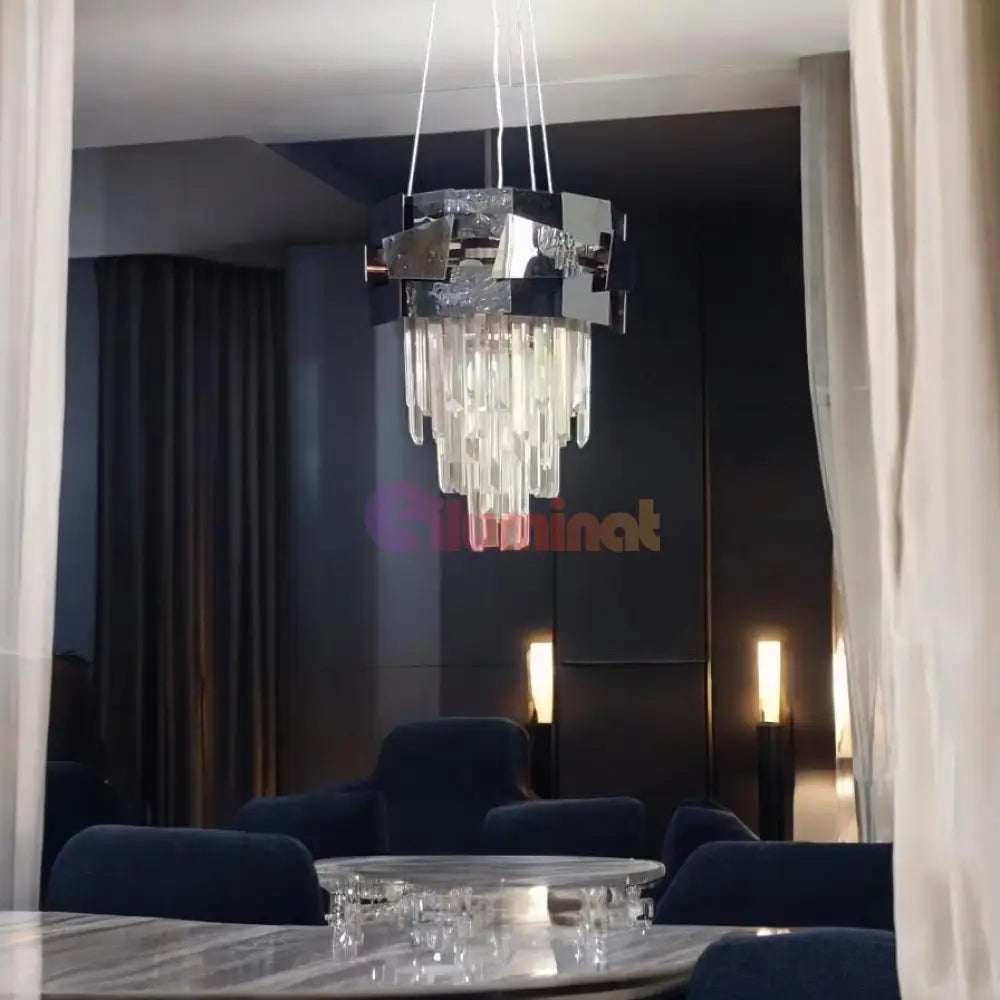 Candelabru Cristal Modern Troy Negru Lucios Chandeliers Crystal
