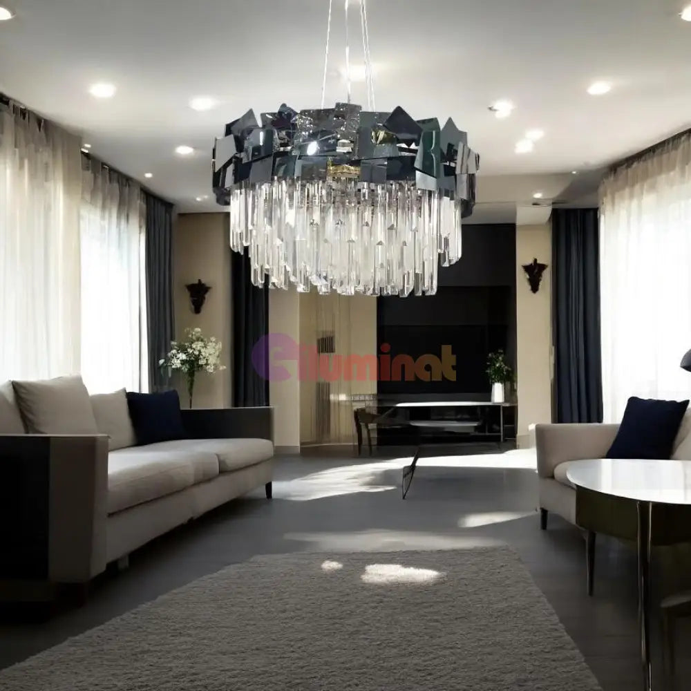 Candelabru Cristal Modern Troy Negru Lucios Chandeliers Crystal