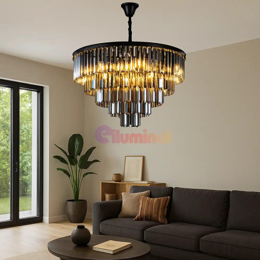 Candelabru Cristal SMOKY BLACK/GREY ROUND 600mm NEGRU + GRI / 60CM / CRISTAL Chandeliers Crystal