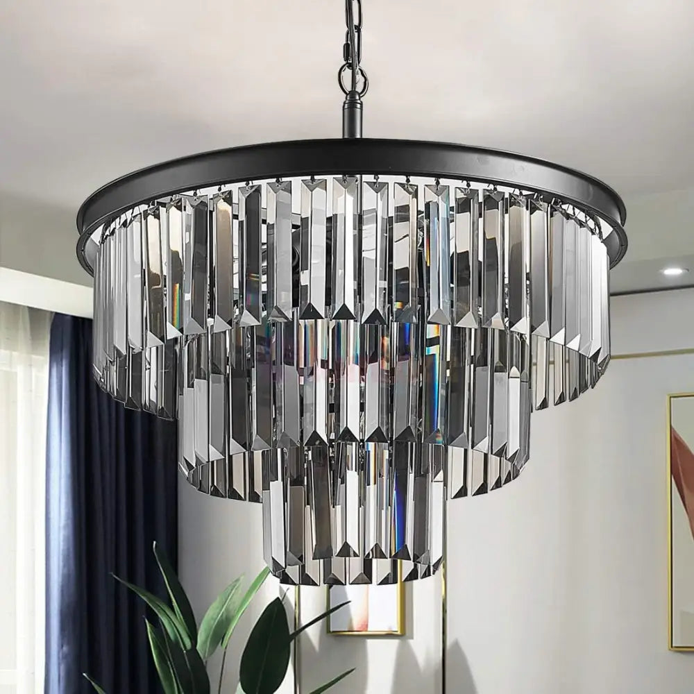 Candelabru Cristal SMOKY BLACK ROUND 600mm NEGRU + GRI / 60CM / CRISTAL Chandeliers Crystal