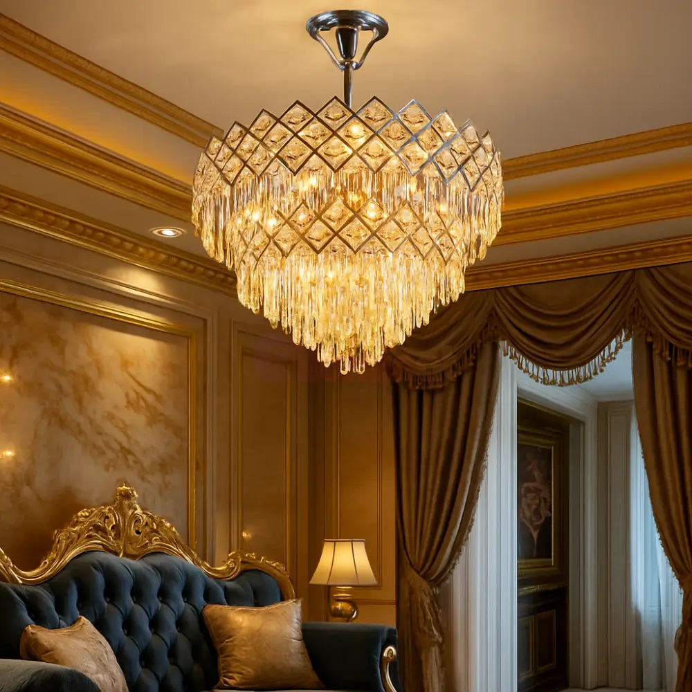 Candelabru Cristal Yanni Silver Deluxe Double Level Chandeliers Crystal