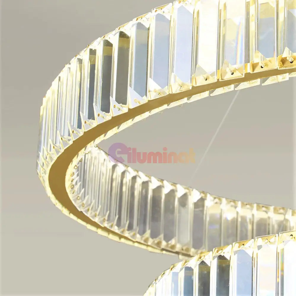 Candelabru Led 80W Cristal Royal Gold 2 Segmente 40 + 60Cm Telecomanda Chandeliers Crystal