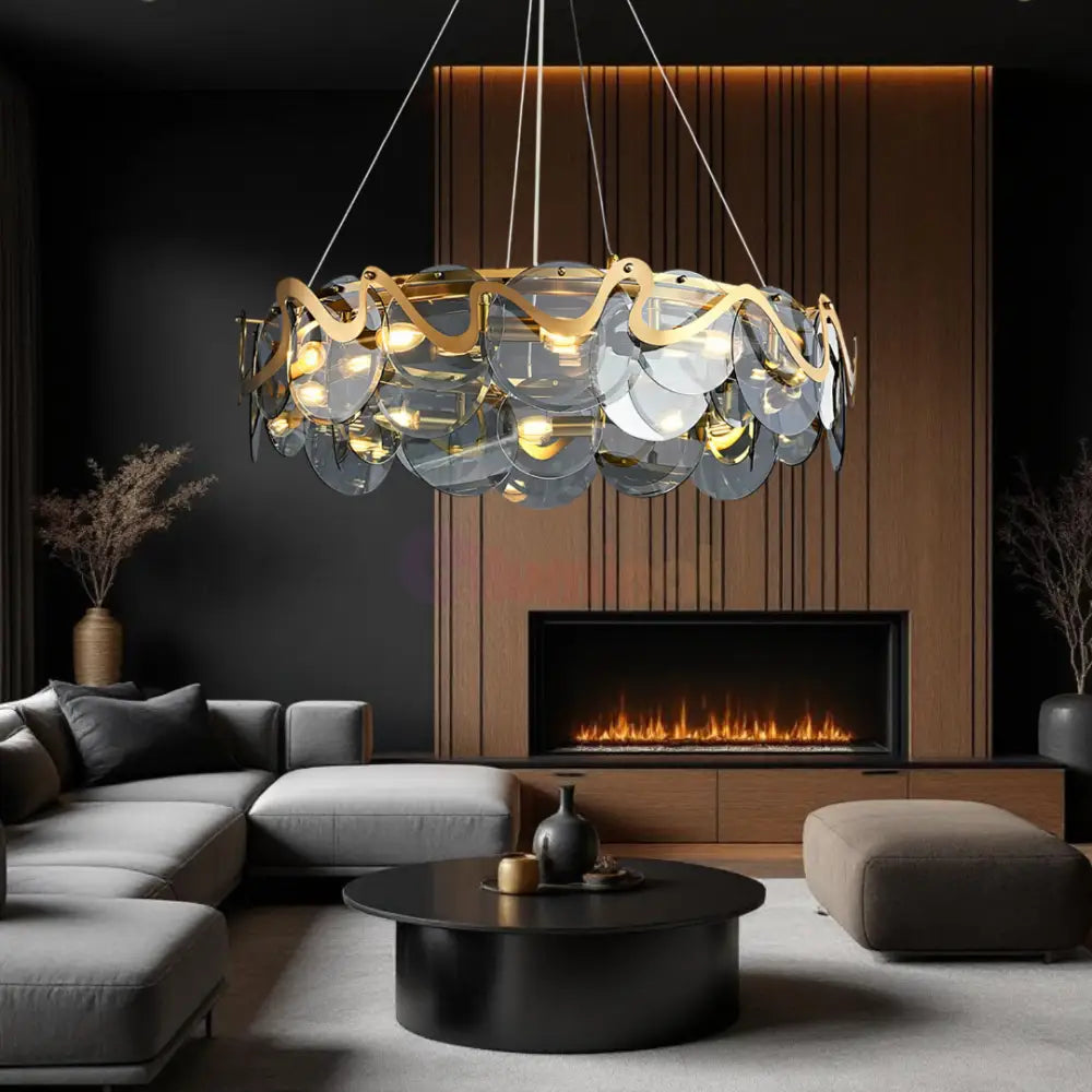 Candelabru Sticla 10xE14 Pure Fume 75CM / NEAGRA / LUXURY Chandeliers Crystal