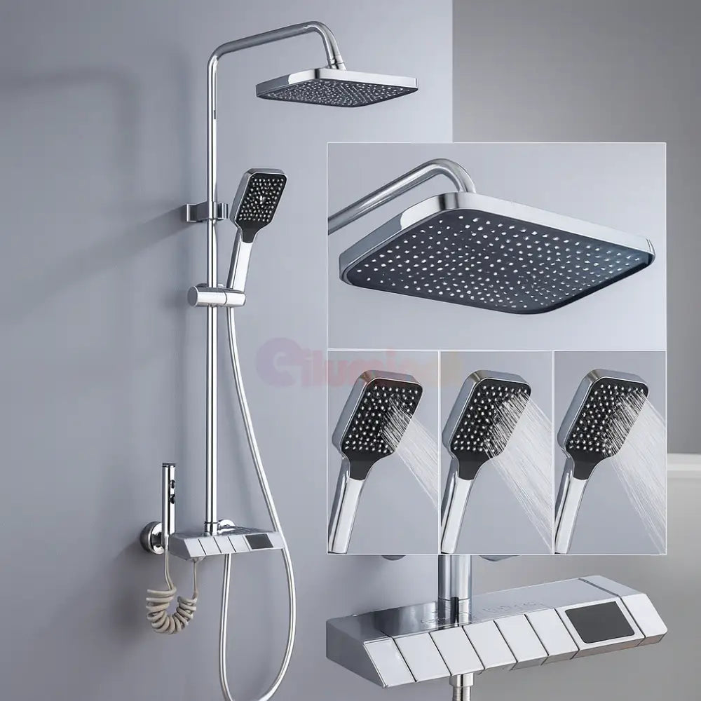 Coloana de Dus Premium Crom Cu Afisaj LCD Cap Tip Ploaie