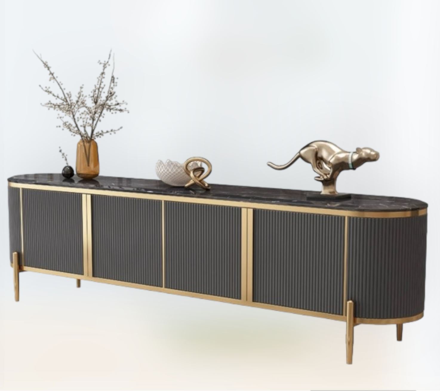 Comoda Luxury Line Tiffany Cu Blat Din Marmura Si Riflaje Gri Furniture