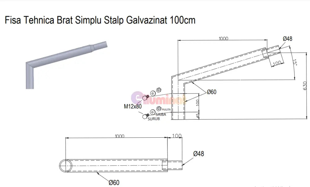 Consola 100Cm Pentru Stalp Galvanizat Lighting