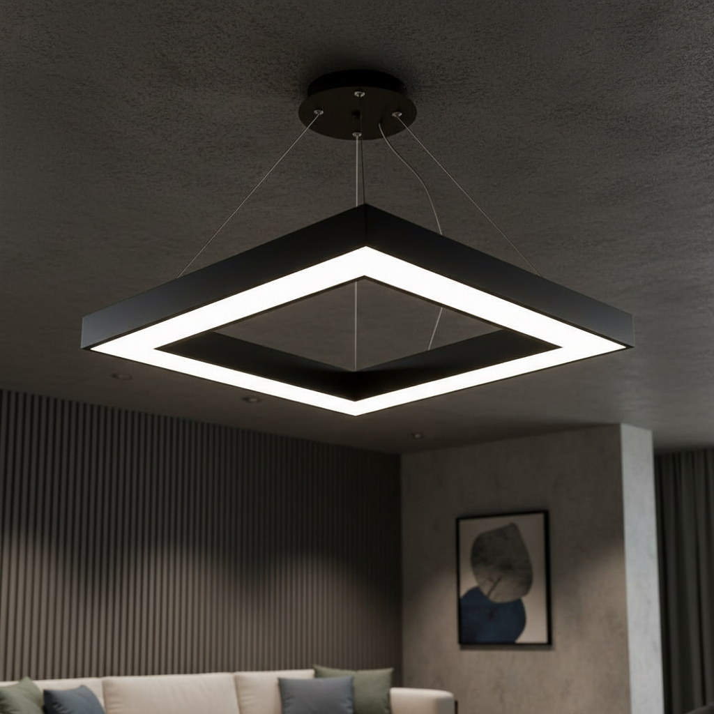 Lustra LED Suspendata RENZO Square Black Telecomanda Echivalent 300W