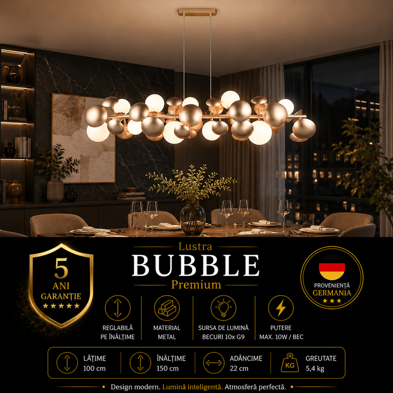 Lustra Suspendata Premium Bubble Gold 10xG9
