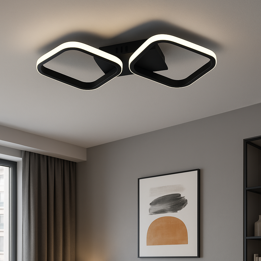 Lustra LED 1 + 1 Square Design Black Telecomanda 77206/2 NEAGRA / SQUARE DESIGN Lighting Fixtures