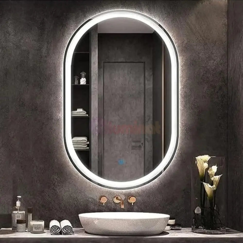 Dulap baie cu Oglinda LED Ovala 50x80cm Functie Dezaburire 330/50x80 50X80CM LED MIRROR