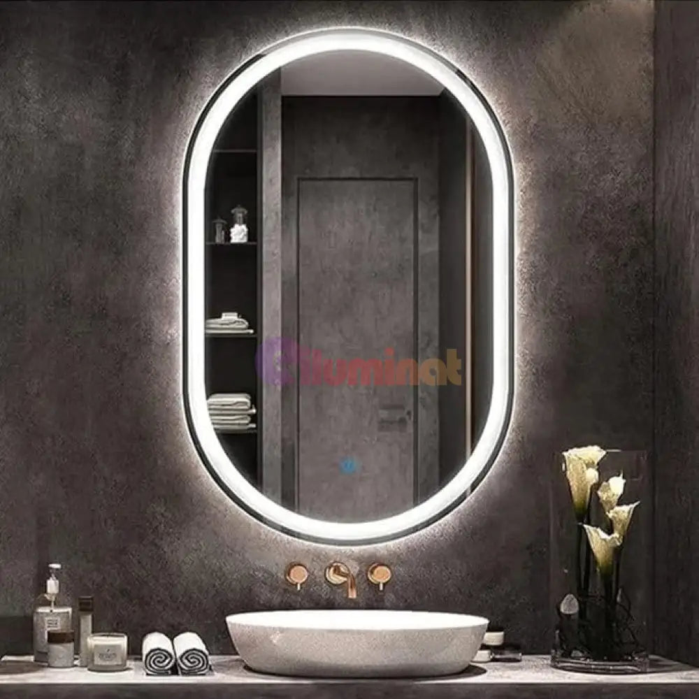 Dulap baie cu Oglinda LED Ovala 50x80cm Functie Dezaburire 330/50x80 50X80CM LED MIRROR