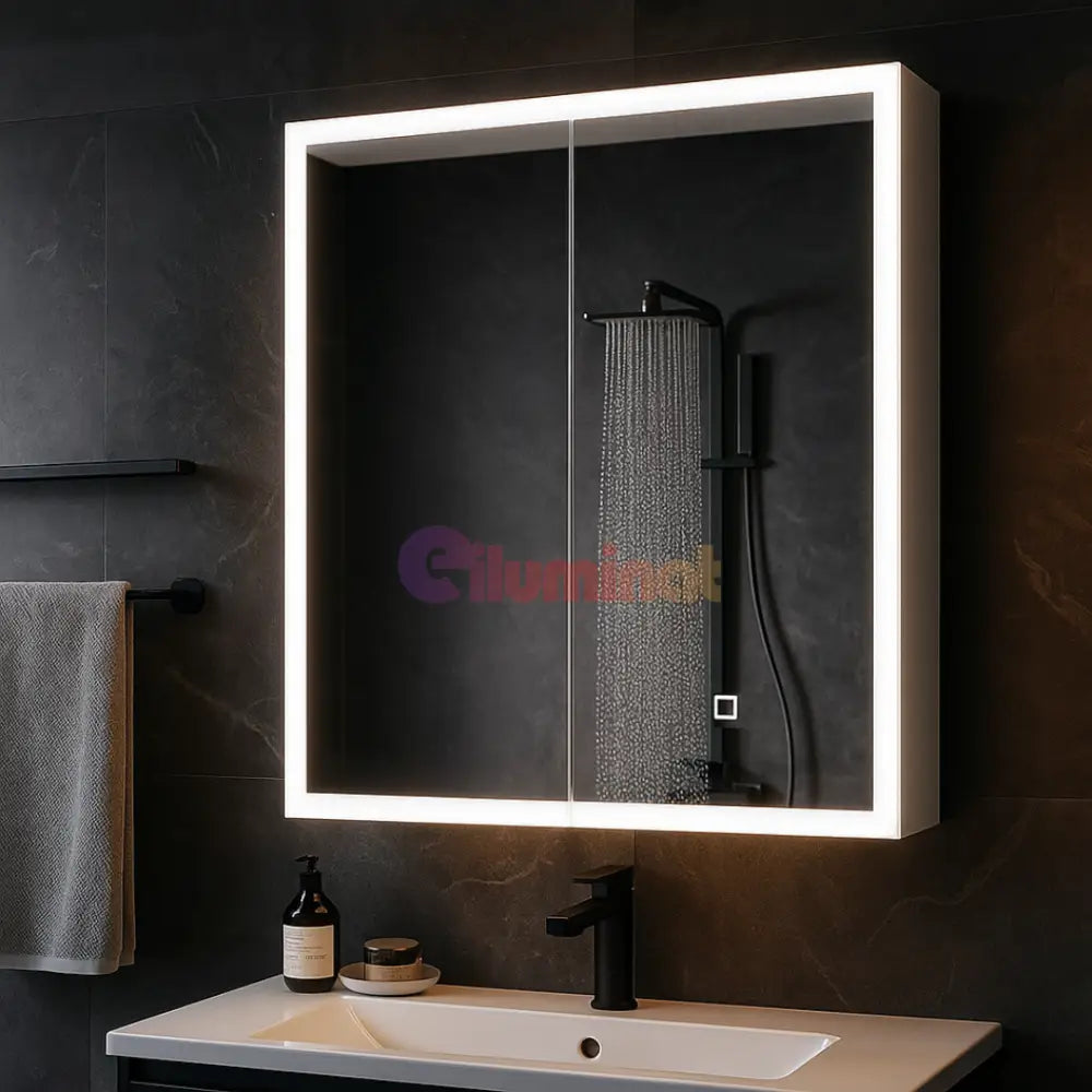 Dulap Baie Cu Oglinda LED Qora Touch 60x70cm 60X70CM / ALB LED MIRROR