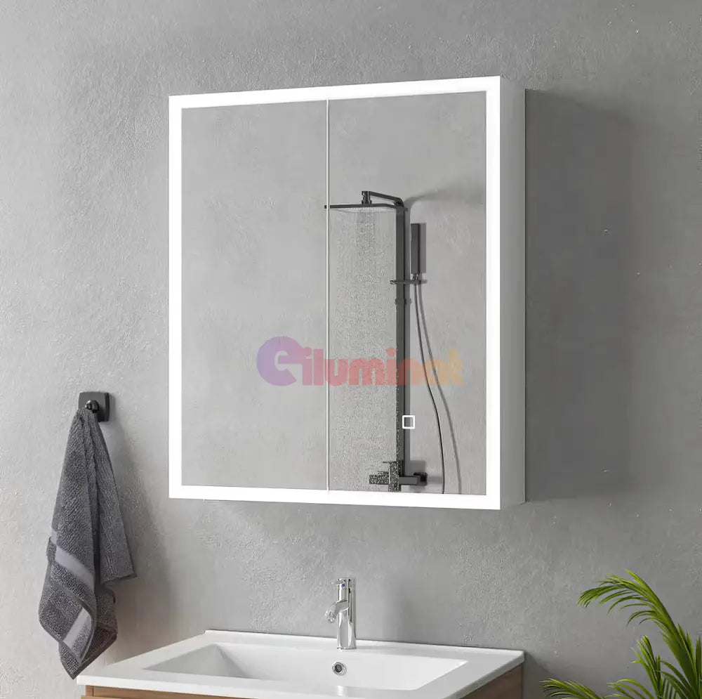 Dulap Baie Cu Oglinda LED Qora Touch 60x70cm 60X70CM / ALB LED MIRROR