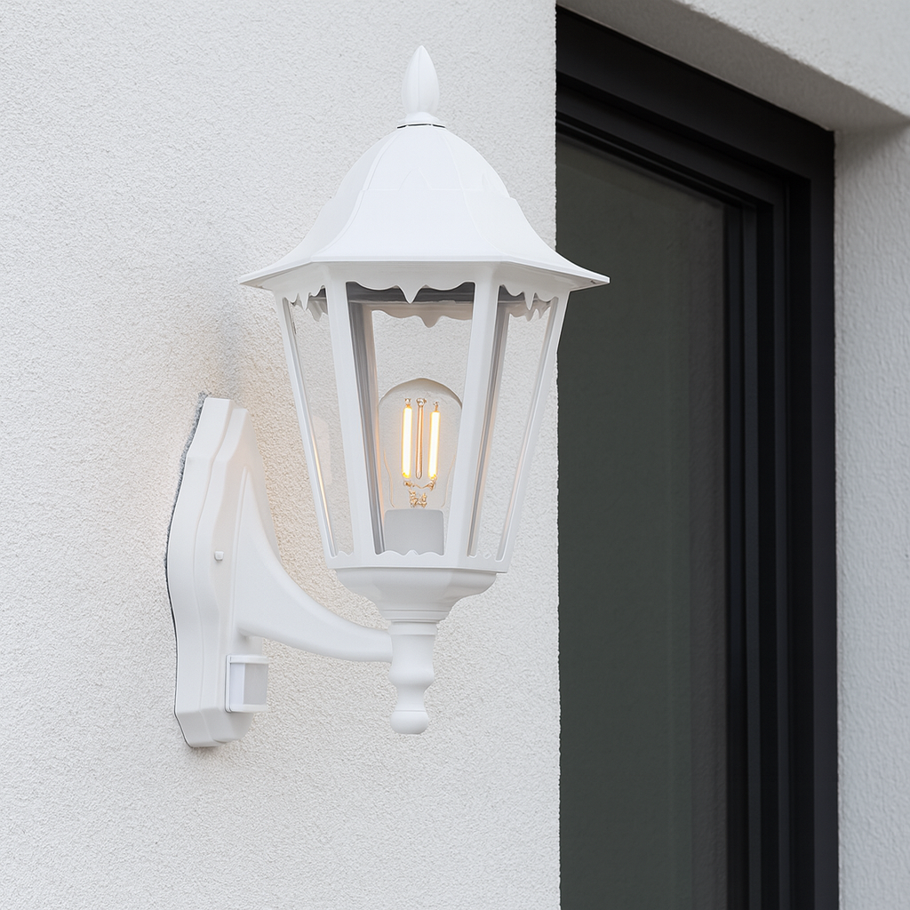 Aplica Exterior Tip Felinar cu Senzor NAVEDO White ALBA / APLICA PERETE Wall Light Fixtures