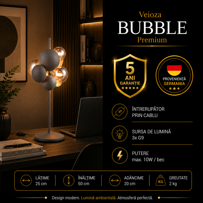 Veioza Premium Bubble Gold & Grey 3xG9 | 50CM