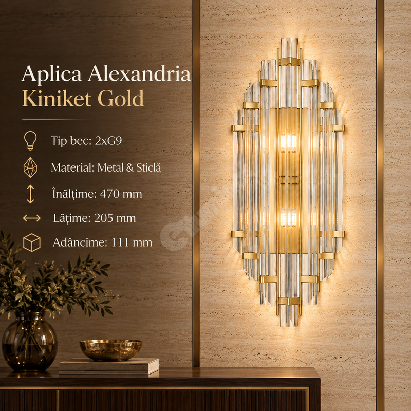 Aplica Premium Alexandria Kiniket Crystal Gold 2xG9