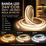 Banda LED 24V COB 16W/m - 368 SMD/m - IP20 - Rola 10 metri