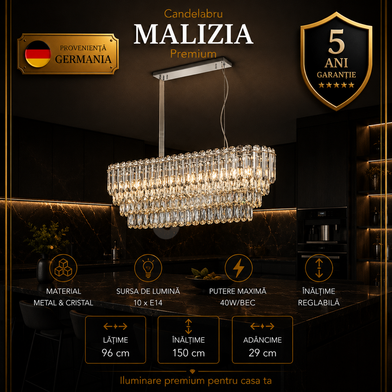 Candelabru Suspendat Premium Malizia Silver Crystal 10xE14