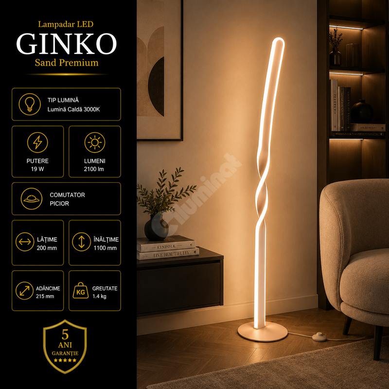Lampadar LED Premium Ginko Cream Echivalent 200W | 110CM | 3000K