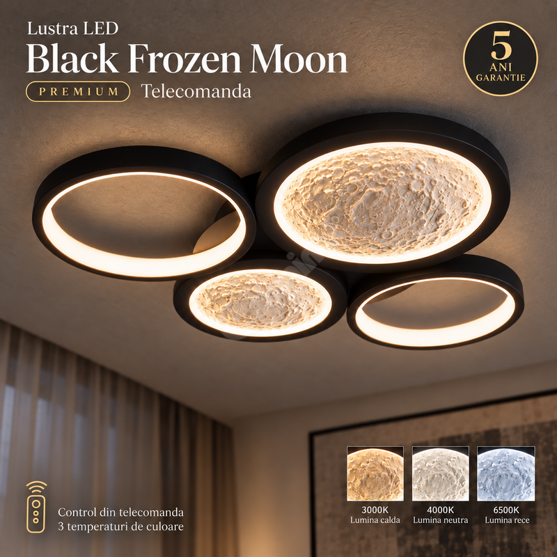 Lustra LED Black Frozen Moon PREMIUM Telecomanda