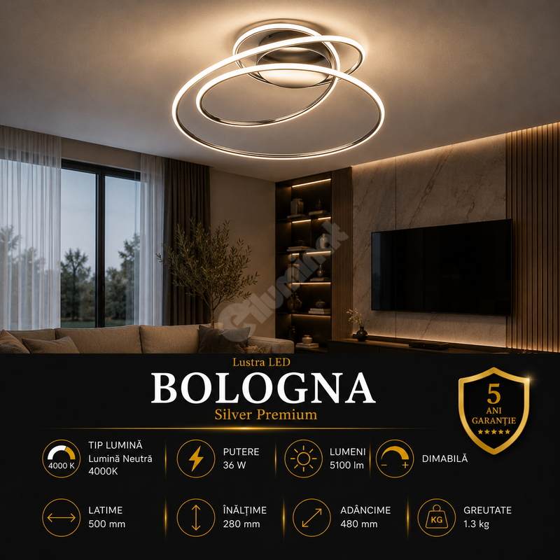 Lustra LED Premium Bologna Silver Echivalent 500W | 4000K