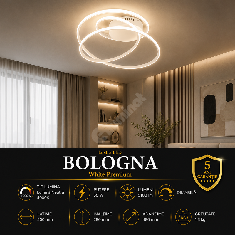 Lustra LED Premium Bologna White Echivalent 500W | 4000K