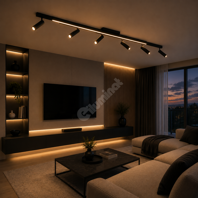 Lustra LED Premium cu 6 Spoturi pe Sina ZENO Black Telecomanda