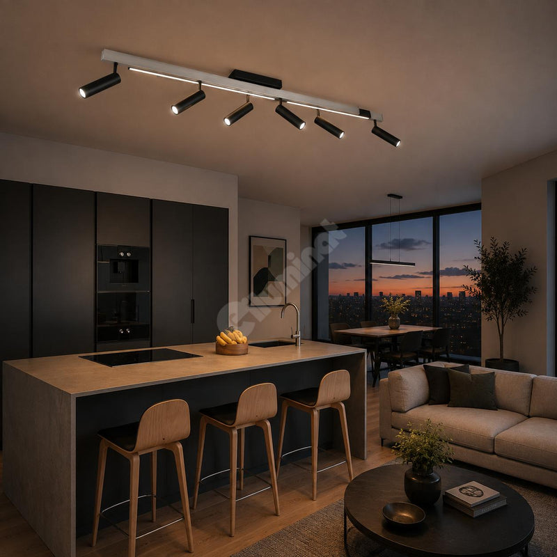 Lustra LED Premium cu 6 Spoturi pe Sina ZENO Silver Telecomanda