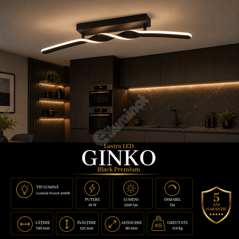 Lustra LED Premium Ginko Black Echivalent 200W | 3000K
