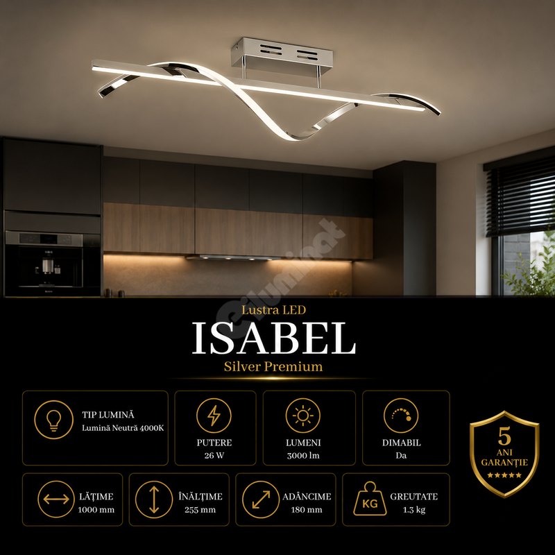 Lustra LED Premium Isabel Silver Echivalent 300W | 4000K