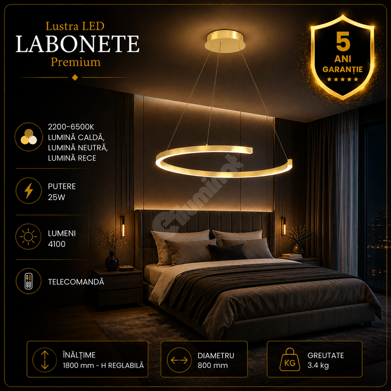 Lustra LED Premium Labonete Gold Echivalent 400W Telecomanda
