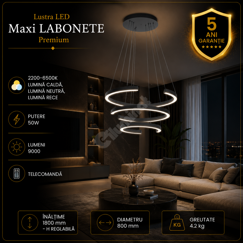 Lustra LED Premium Maxi Labonete Black Echivalent 900W Telecomanda