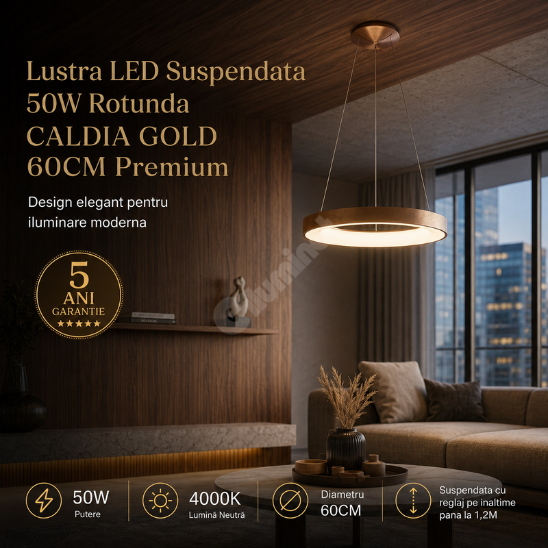 Lustra LED Suspendata 50W Rotunda CALDIA GOLD 60CM Premium