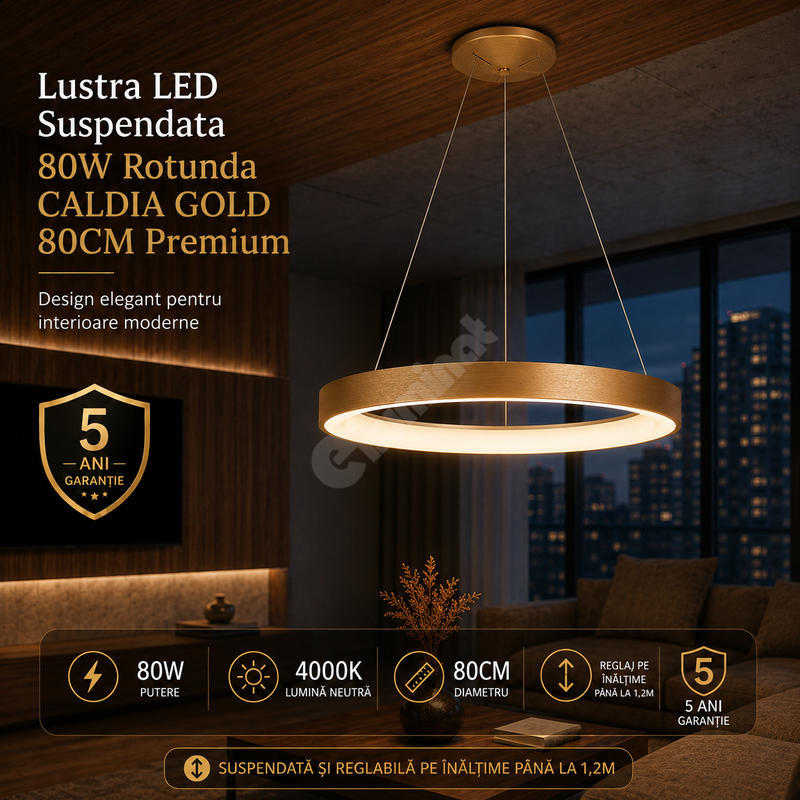 Lustra LED Suspendata 80W Rotunda CALDIA GOLD 80CM Premium