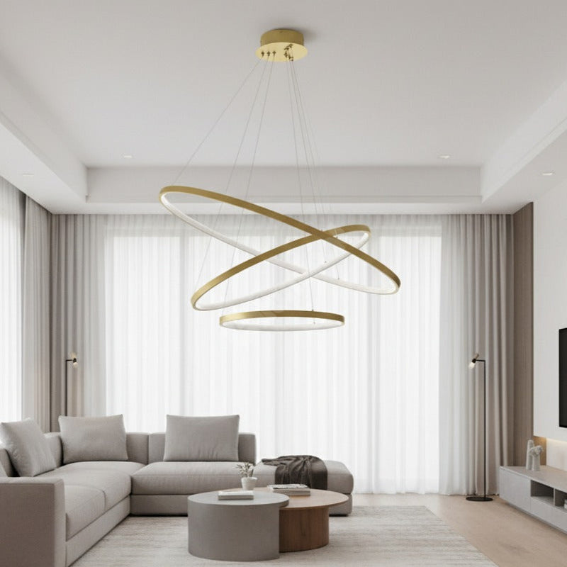 Lustra LED Suspendata Hoop Gold Premium 3 Segmente Reglabile Echivalent 600W
