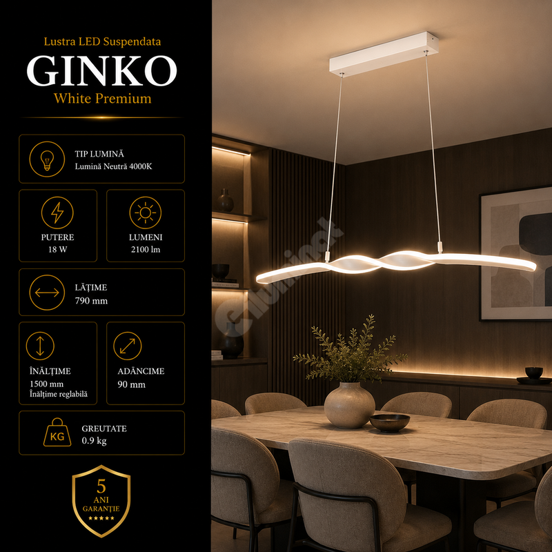 Lustra LED Suspendata Premium Ginko White Echivalent 200W | 4000K