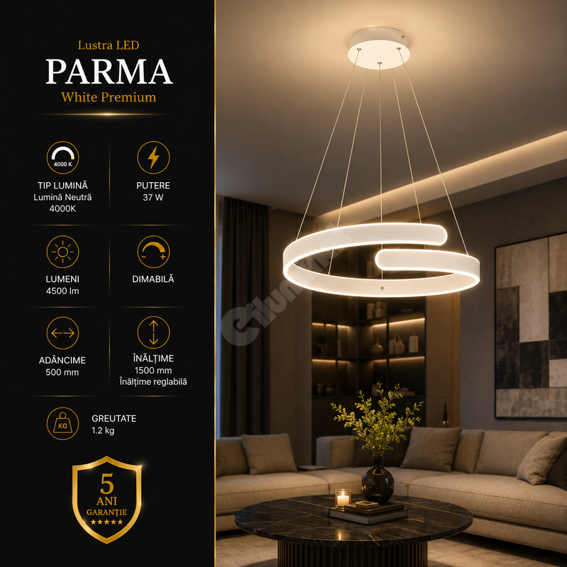 Lustra LED Suspendata Premium Parma White Echivalent 450W | 4000K