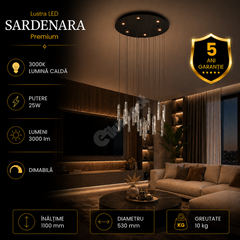 Lustra LED Suspendata Premium Sardenara Black Echivalent 300W | Ø53CM