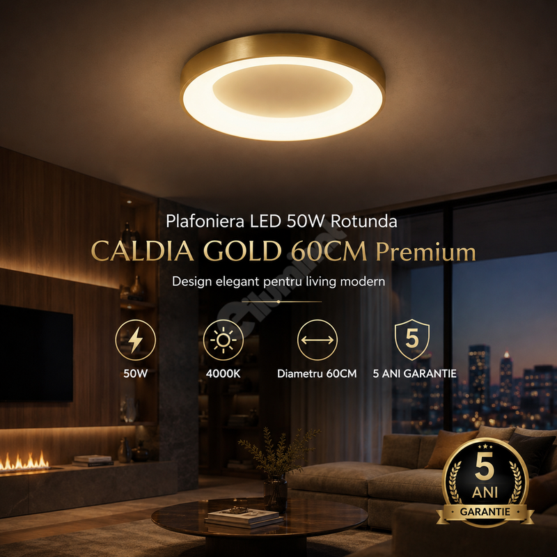 Plafoniera LED 50W Rotunda CALDIA GOLD 60CM Premium