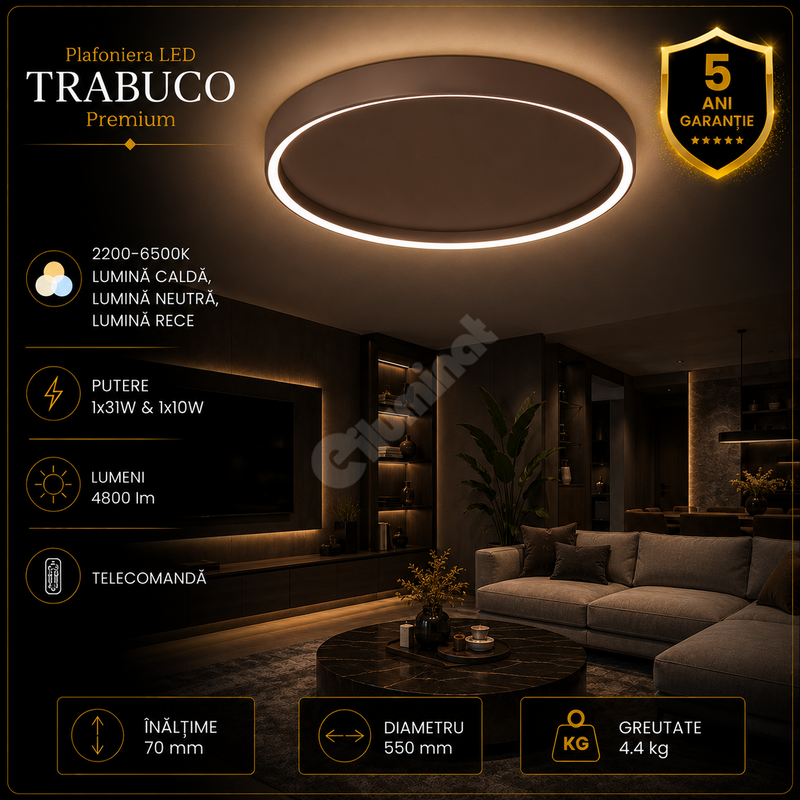 Plafoniera LED Premium Trabuco Black & Brown Echivalent 350W Telecomanda