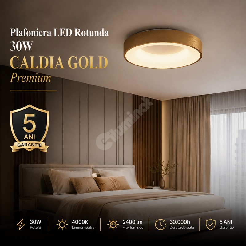 Plafoniera LED 30W Rotunda CALDIA GOLD 30CM Premium