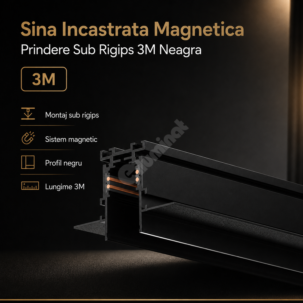 Sina Incastrata Magnetica Prindere Sub Rigips 3M Neagra
