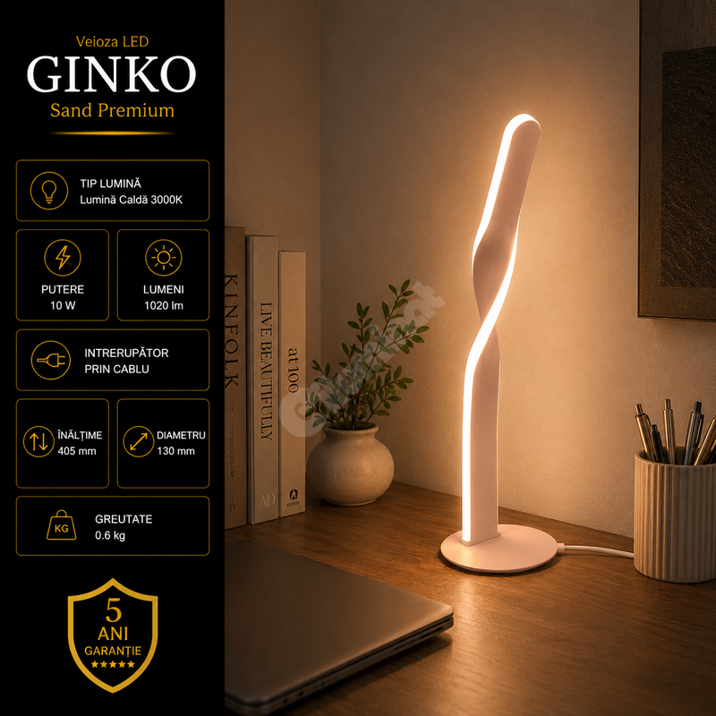 Veioza LED Premium Ginko Crem 10W | 41CM | 3000K