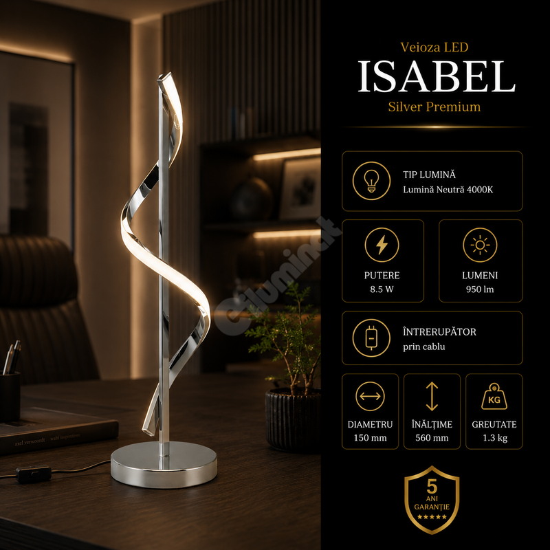 Veioza LED Premium Isabel Silver 8.5W | 56CM | 4000K