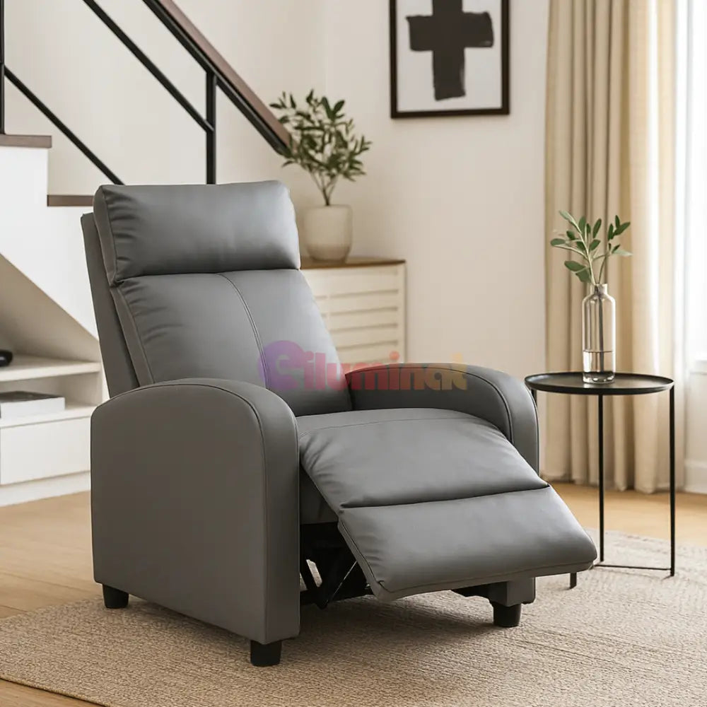 Fotoliu Recliner din Piele Ecologică Spatar Rabatabil si Suport Picioare Extensibil Gri FOTOLIU CU RECLINER / GRI Chairs